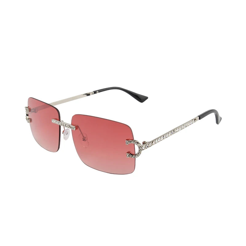 Kenbo-Lunettes de soleil carrées sans monture pour hommes et femmes, lunettes de soleil dégradées, lentille pétale vintage, coupe diamant, lunettes de soleil punk en métal, lunettes de soleil à la mode