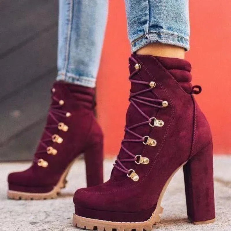 Bottes de rinçage à rivets à plateforme pour femmes, talons hauts rétro pour femmes, escarpins à lacets sexy, chaussures pour femmes, grande taille 35-43, mode automne LA TendanceStore multi service