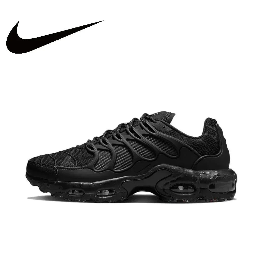 Nike-Air Max Plus Low Men's Sneakers, Casual Running Shoes, Comfortable, Shock Absorption, Anti-Aging, Black, Original