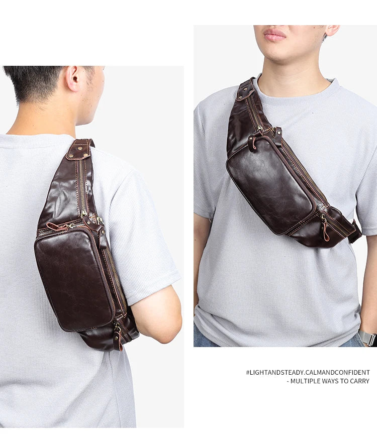 WESTAL Genuine Leather Fanny Pack for Men Vintage Phone Bags Messenger Bags Sports Handbags 9999