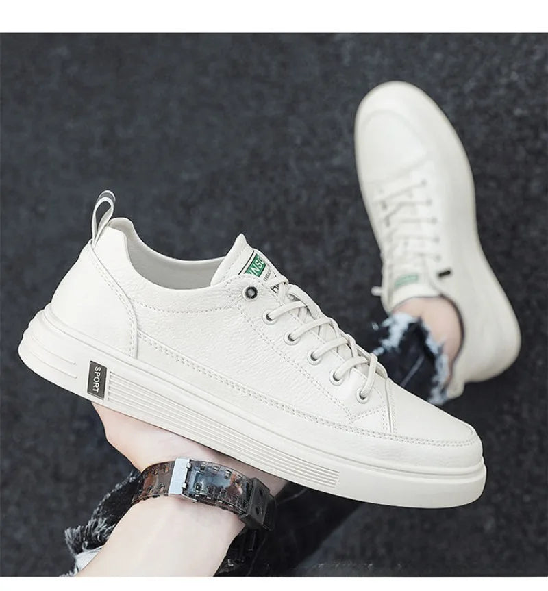 Men's Leather Casual Shoes 2024 Fashion New Breathable White Sneakers High-end Brand Slip-on Loafers Flat Driving Shoes