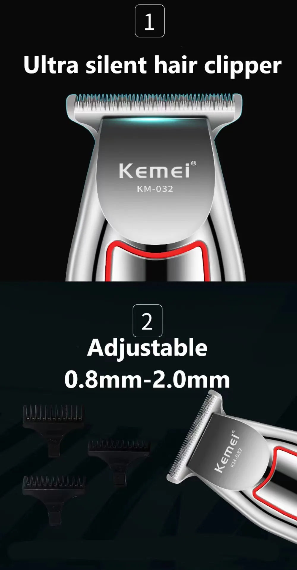 Tondeuse à cheveux Kemei KM-PG809A, tondeuse sans fil pour hommes, tondeuse professionnelle rechargeable, coupe de cheveux LA TendanceStore multi service