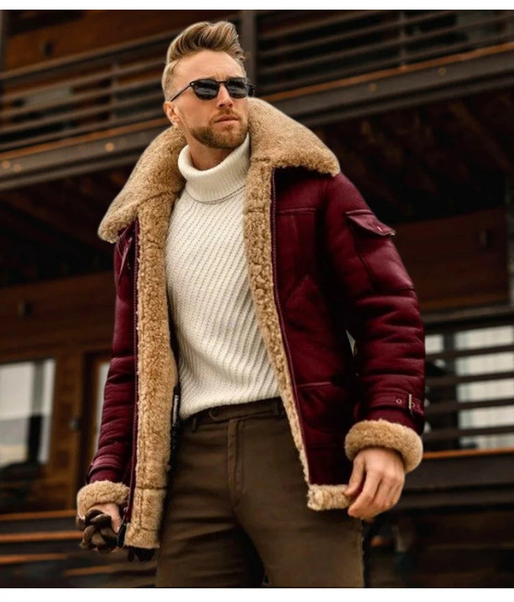 Manteau mi-long en fourrure synthétique pour hommes, épais, imitation cuir, automne et hiver