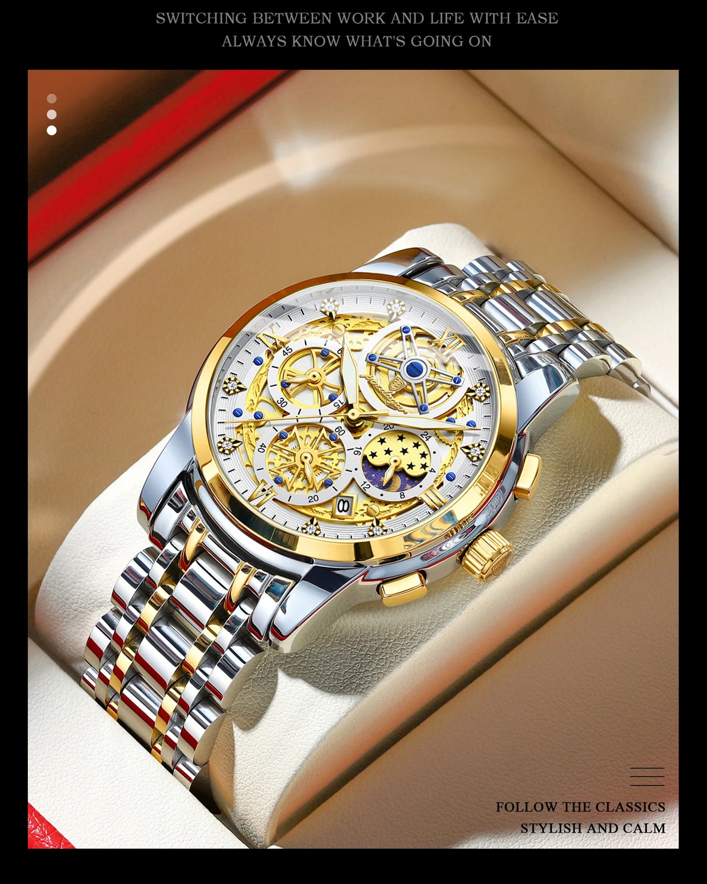 Luxury Stainless Steel Chronograph Quartz Wristwatch