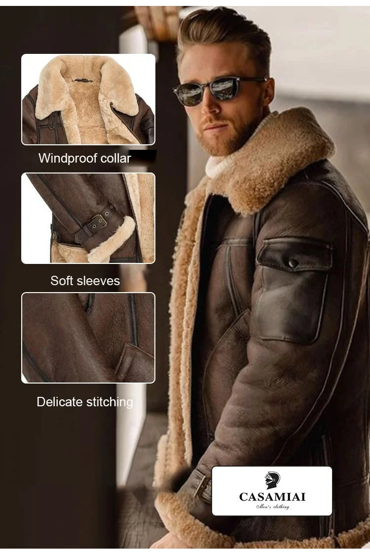 Manteau mi-long en fourrure synthétique pour hommes, épais, imitation cuir, automne et hiver