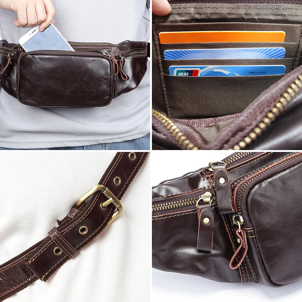 WESTAL Genuine Leather Fanny Pack for Men Vintage Phone Bags Messenger Bags Sports Handbags 9999