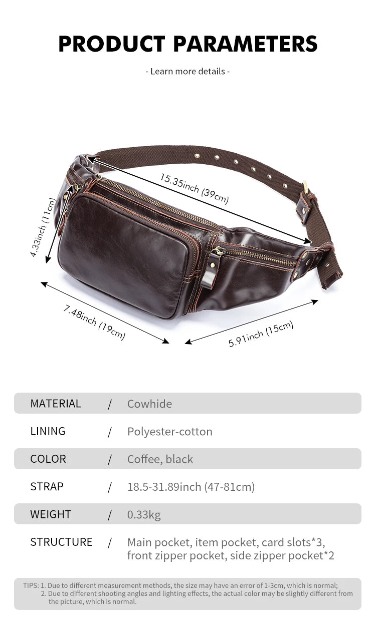 WESTAL Genuine Leather Fanny Pack for Men Vintage Phone Bags Messenger Bags Sports Handbags 9999