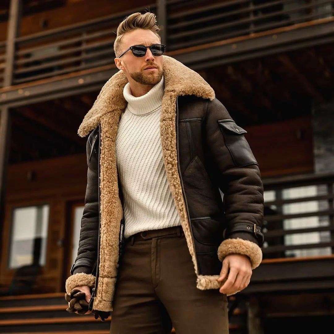 Veste en fourrure allinone pour hommes, manteau mi-long, imitation cuir épaissi, automne et hiver