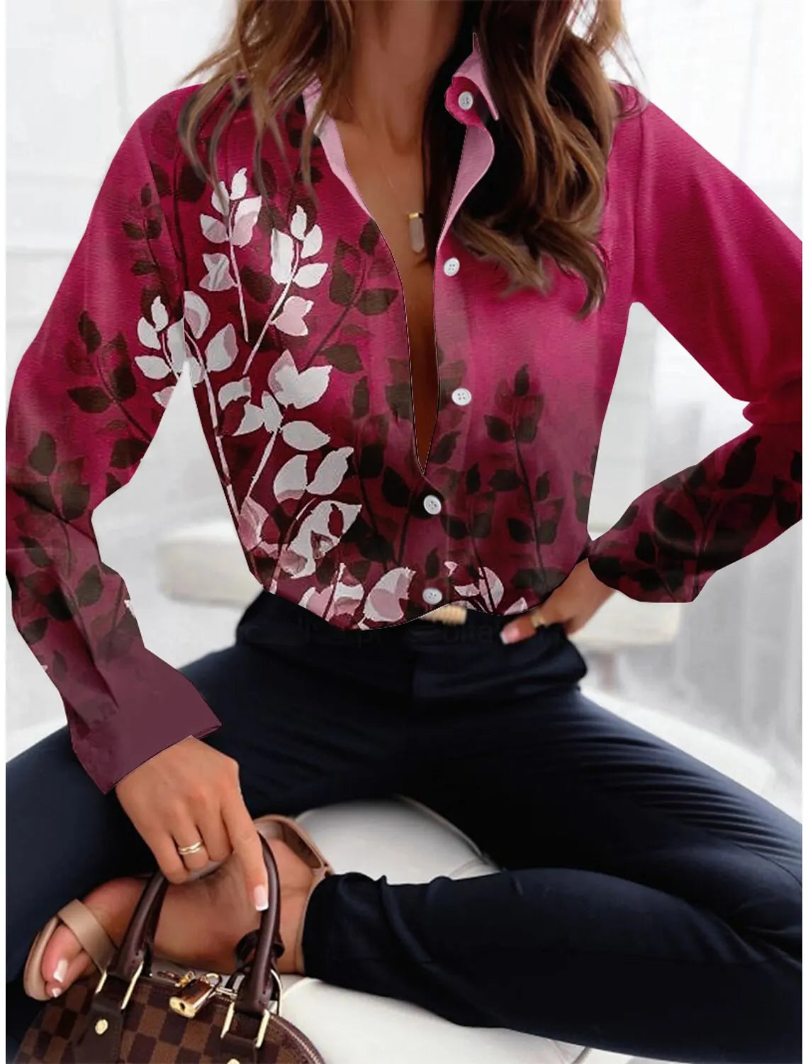 Chemise Boutonnée Texturée Imprimée pour Femmes, Mode, Tempérament, Manches Longues, Bureau, Automne 2024, Décontractée. LA TendanceStore multi service