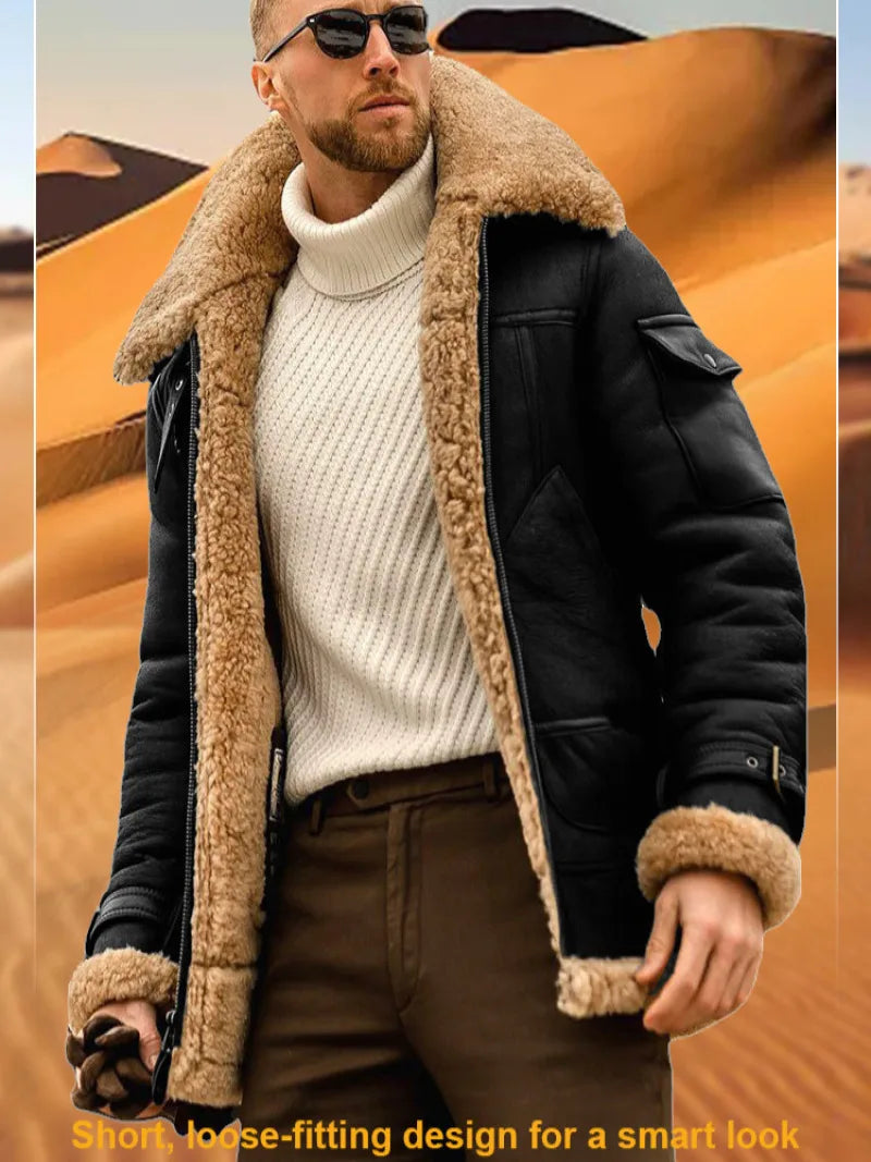 Manteau mi-long en fourrure synthétique pour hommes, épais, imitation cuir, automne et hiver