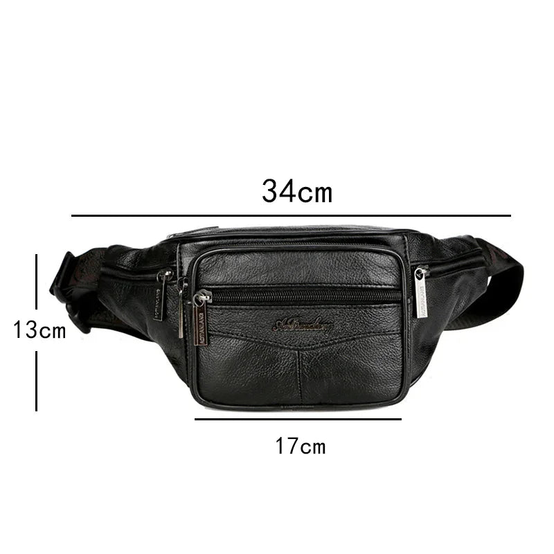 2024 New Men's Premium Leather Fanny Pack Designer Running Fitness Belt Phone Pouch Male Crossbody Chest Bag