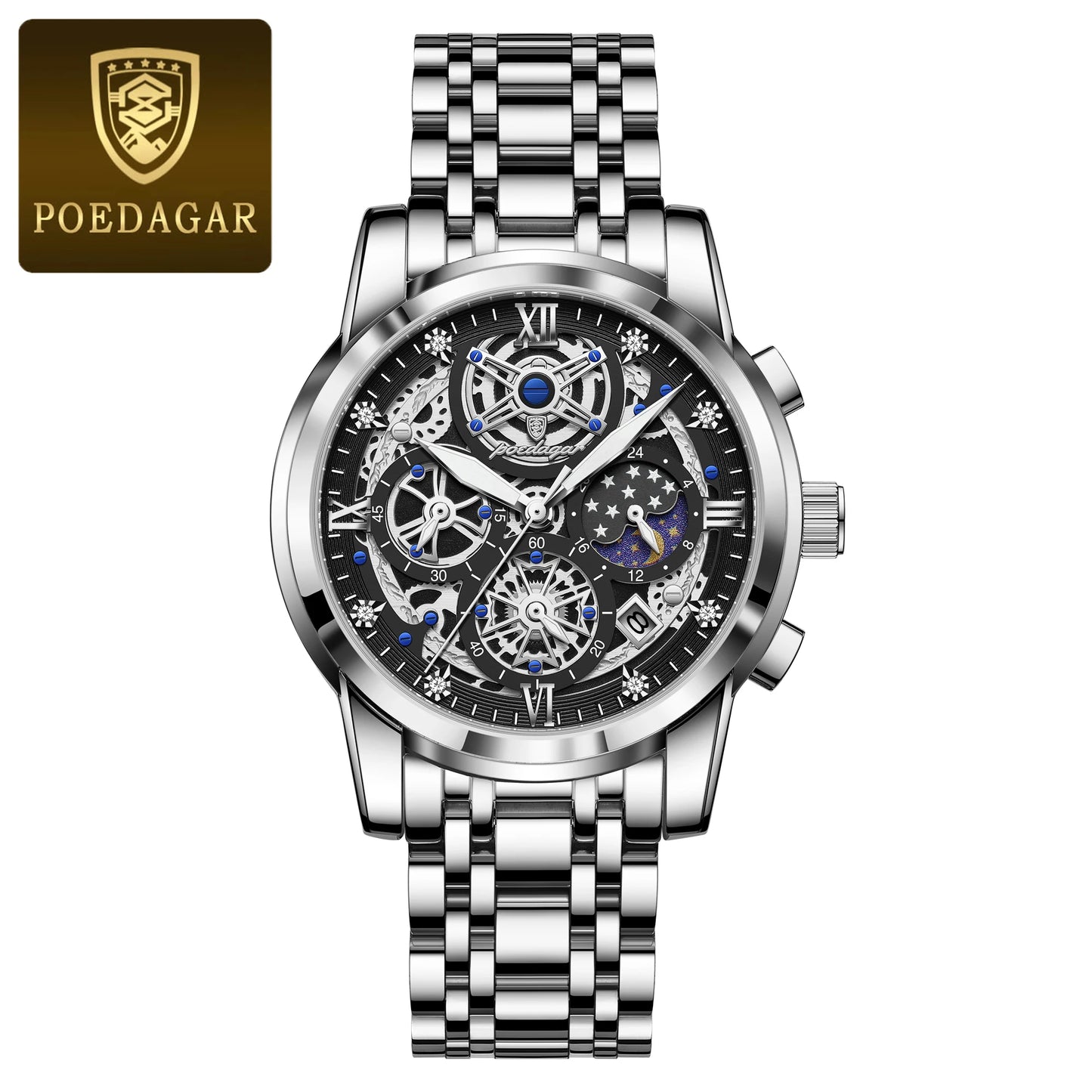 Luxury Stainless Steel Chronograph Quartz Wristwatch