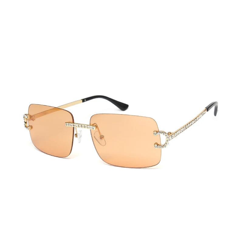 Kenbo-Lunettes de soleil carrées sans monture pour hommes et femmes, lunettes de soleil dégradées, lentille pétale vintage, coupe diamant, lunettes de soleil punk en métal, lunettes de soleil à la mode