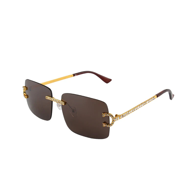 Kenbo-Lunettes de soleil carrées sans monture pour hommes et femmes, lunettes de soleil dégradées, lentille pétale vintage, coupe diamant, lunettes de soleil punk en métal, lunettes de soleil à la mode