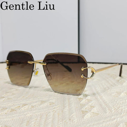 Lunettes de soleil carrées surdimensionnées sans bords pour femmes et hommes, marque de luxe, monture métallique Vintage, sans cadre, ombre, 2025