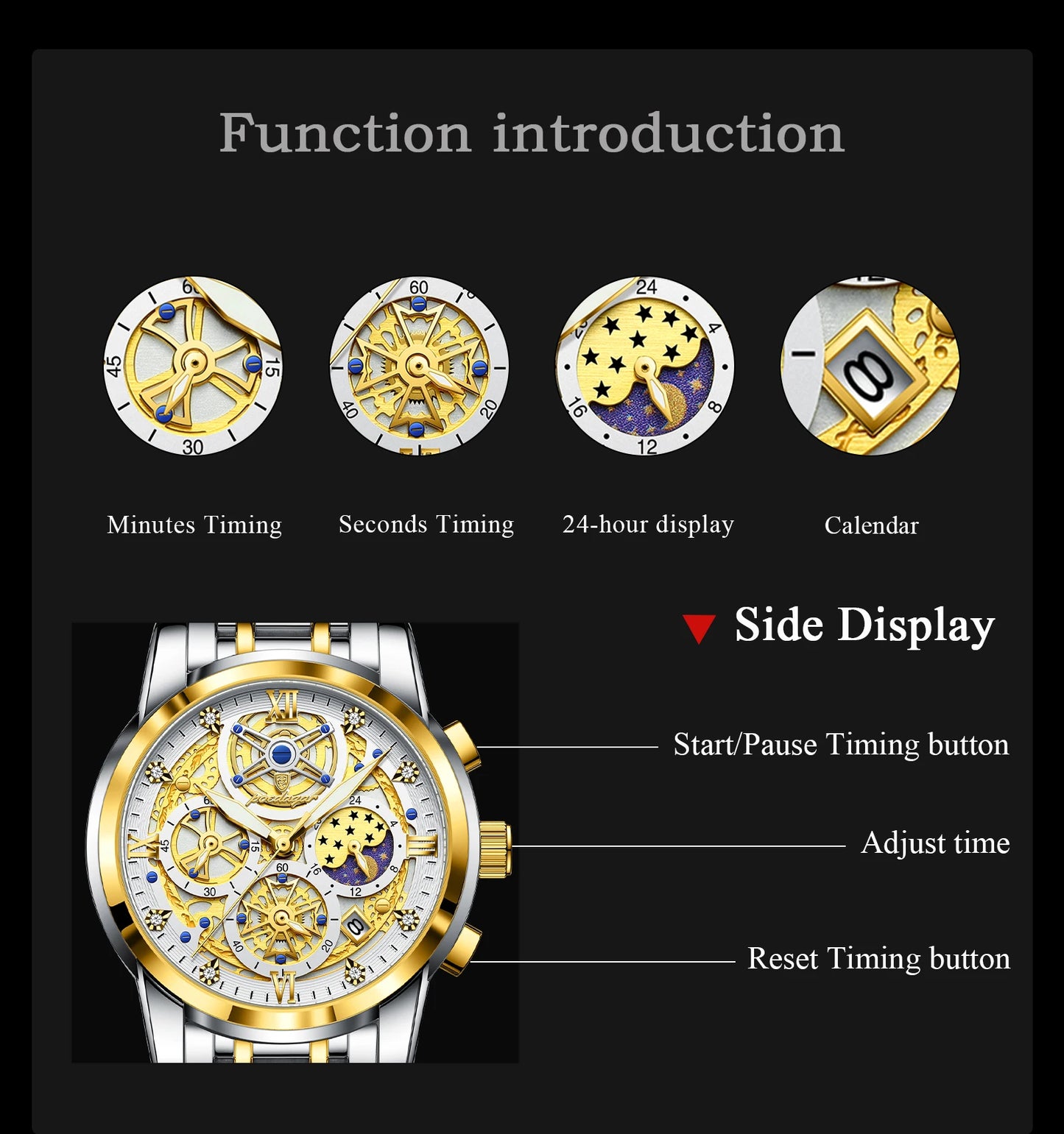 Luxury Stainless Steel Chronograph Quartz Wristwatch