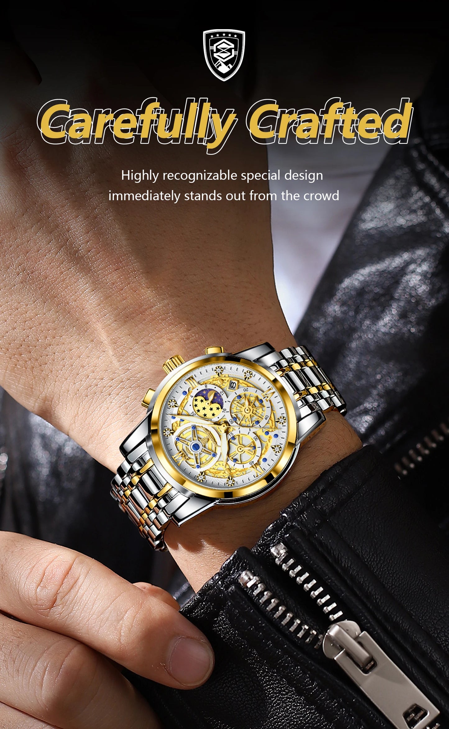 Luxury Stainless Steel Chronograph Quartz Wristwatch