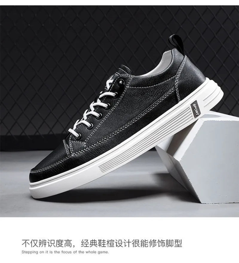 Men's Leather Casual Shoes 2024 Fashion New Breathable White Sneakers High-end Brand Slip-on Loafers Flat Driving Shoes