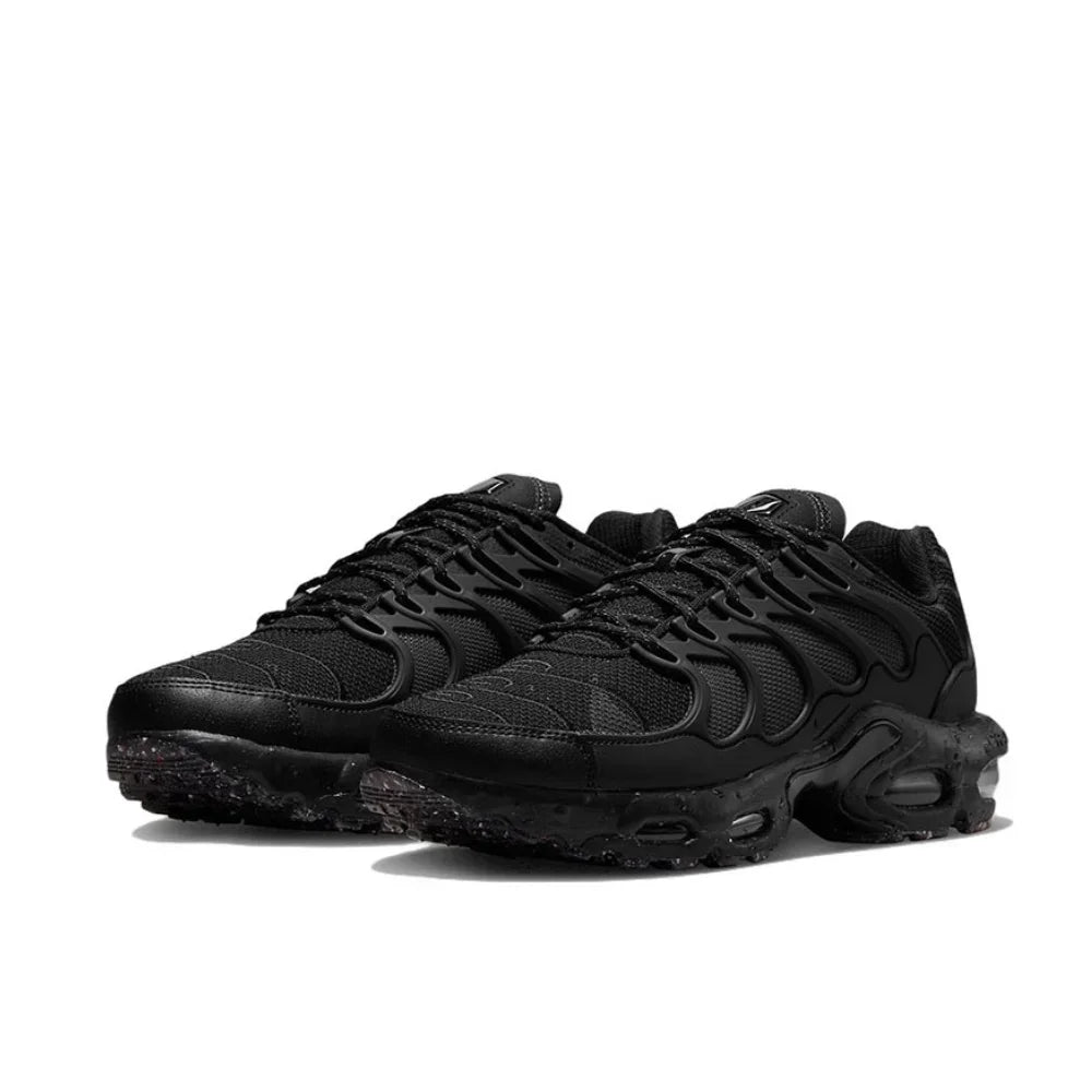 Nike-Air Max Plus Low Men's Sneakers, Casual Running Shoes, Comfortable, Shock Absorption, Anti-Aging, Black, Original