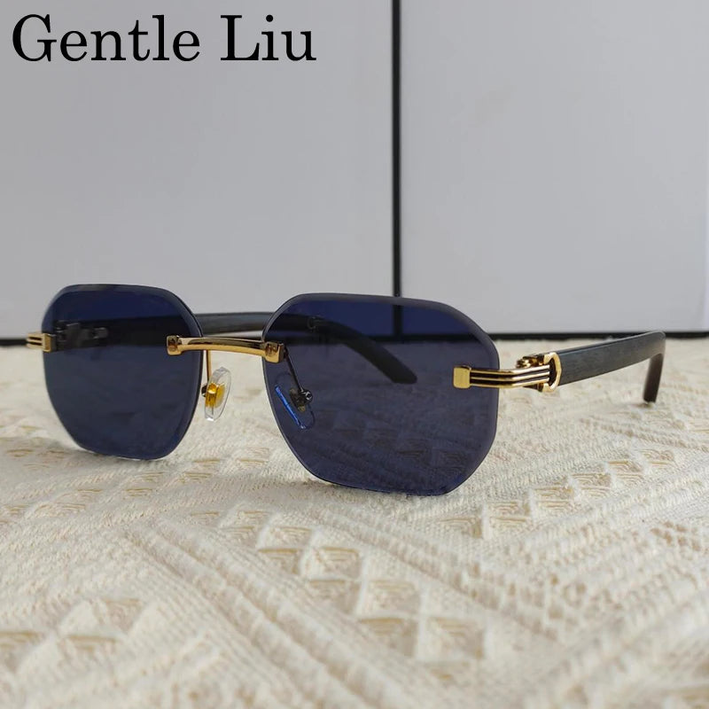 Lunettes de soleil carrées vintage sans monture pour hommes, lunettes anti-lumière bleue, lunettes sans cadre, lunettes punk, marque de luxe, UV400, 2025