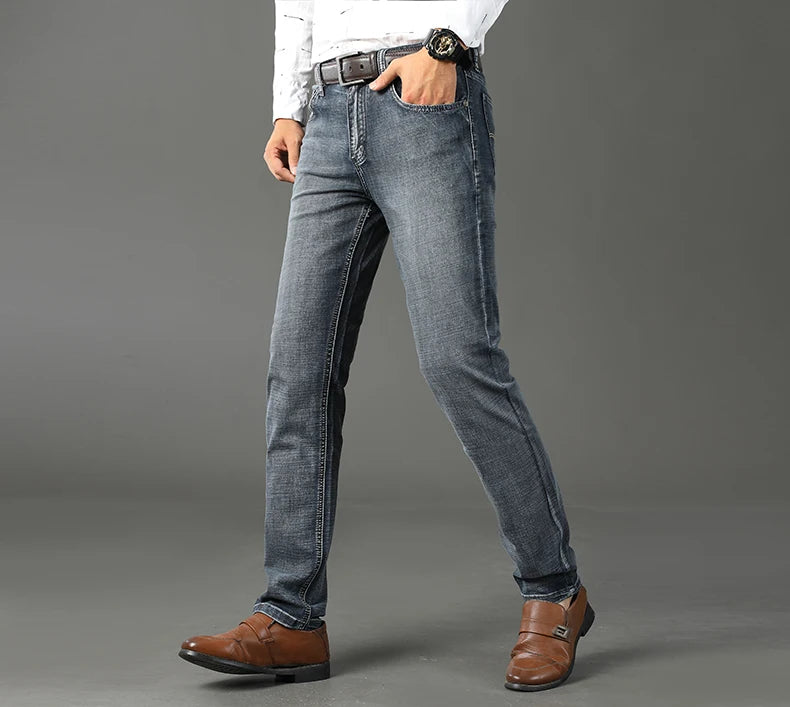 Nouveaux jeans décontractés pour hommes Wthinlee, style droit extensible, mode classique bleu noir, pantalons de travail en denim, vêtements de marque pour hommes