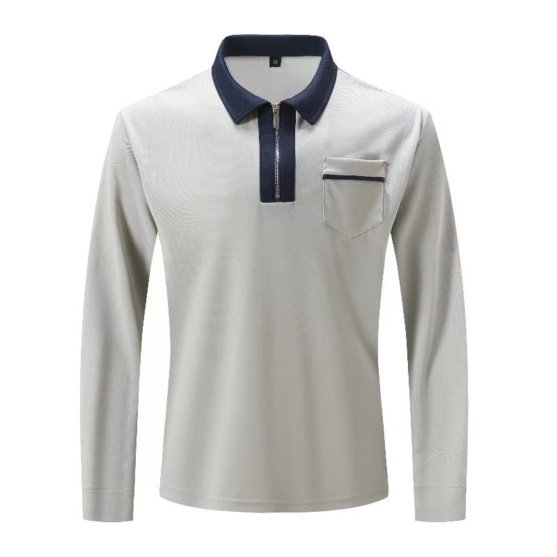 Polo à manches longues avec fermeture éclair pour hommes, automne 2024, col à revers décontracté, chemises Henley zippées, t-shirts de sport en coton pour golf et tennis avec poches