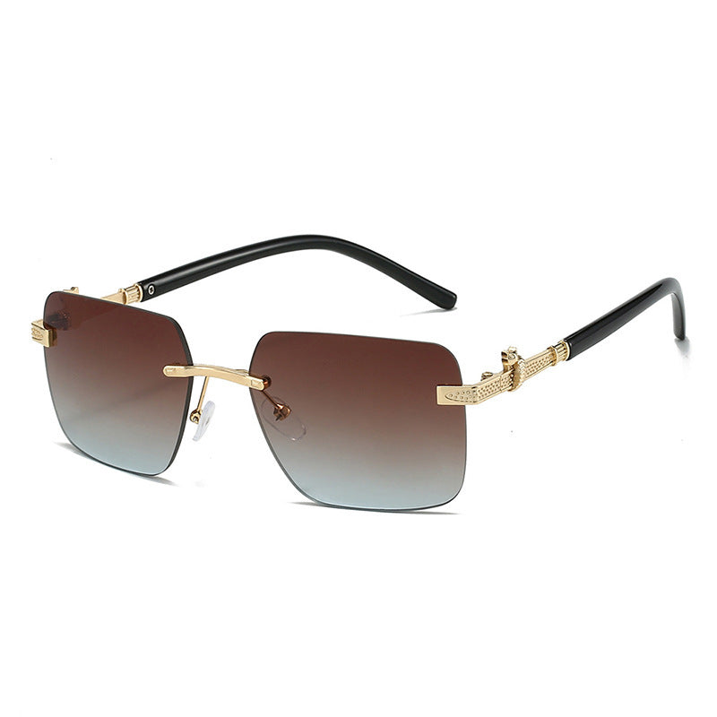 Rimless Sunglasses for Men and Women with Leopard and Snake Trim