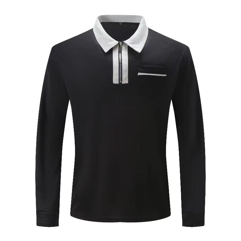 Polo à manches longues avec fermeture éclair pour hommes, automne 2024, col à revers décontracté, chemises Henley zippées, t-shirts de sport en coton pour golf et tennis avec poches