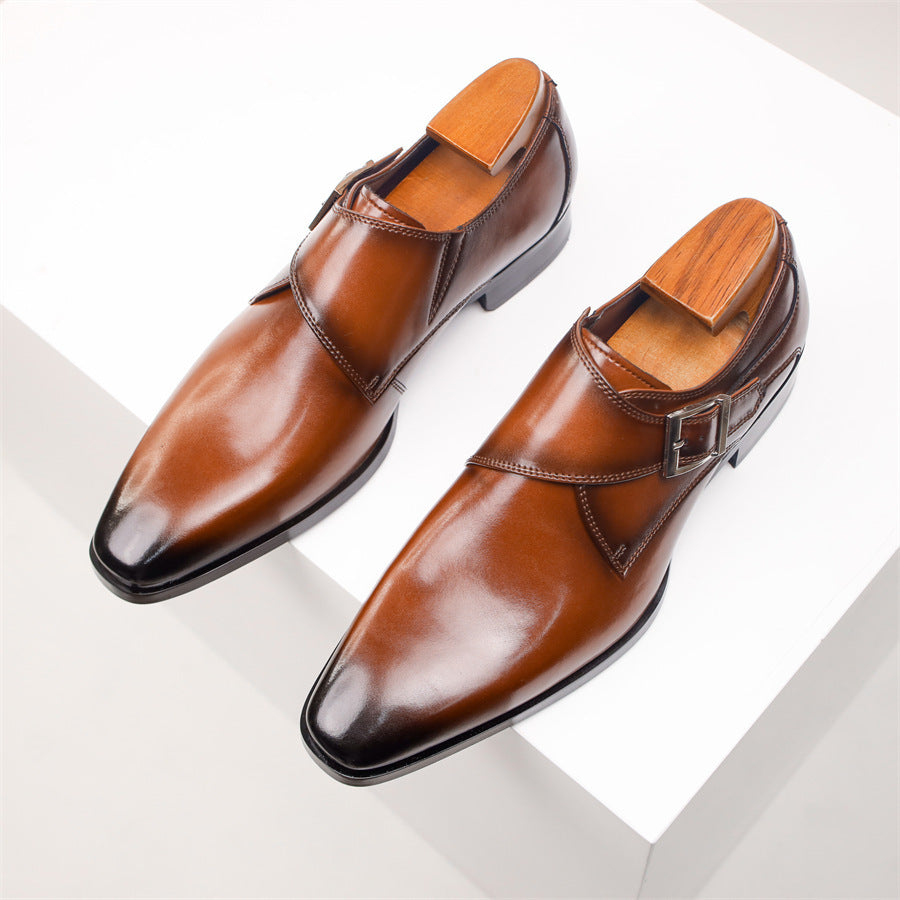 Men's Square Toe Leather Shoes Formal Dress Shoes British Style