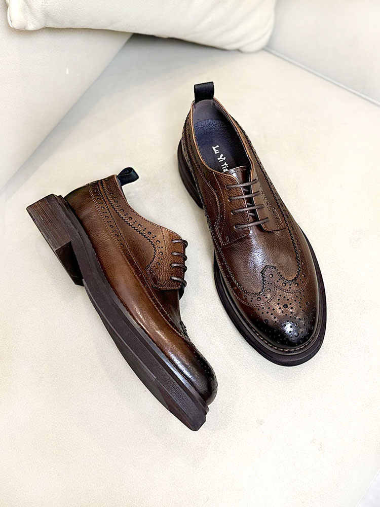 Men's Brogues Thick Sole Leather Elevator Shoes