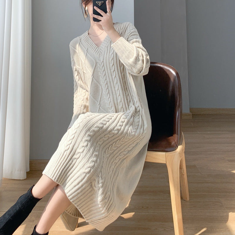 Robe pull en tricot torsadé pour femmes