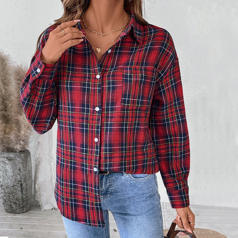 Chemise à Carreaux à Manches Longues pour Femme