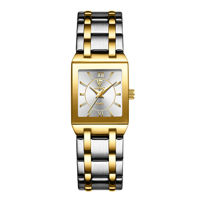 Business style couple watch with steel bracelet, square dial