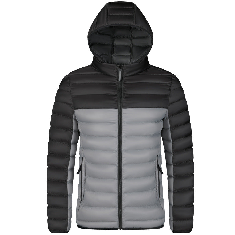 Manteau matelassé en coton pour homme avec couleurs assorties.