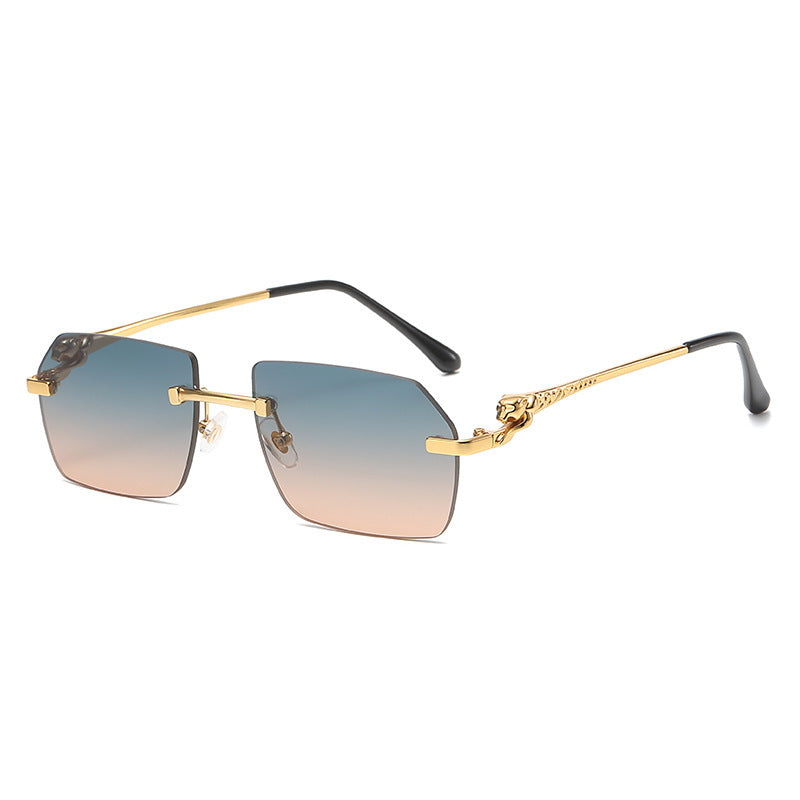 Rimless sunglasses with leopard trim