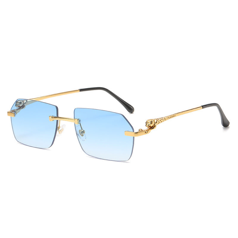 Rimless sunglasses with leopard trim