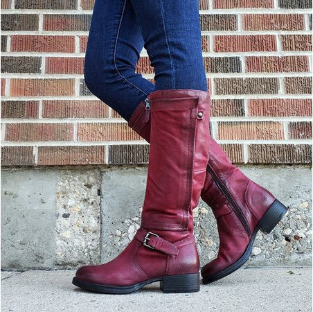 Round Toe Low Heel High Leg Boot