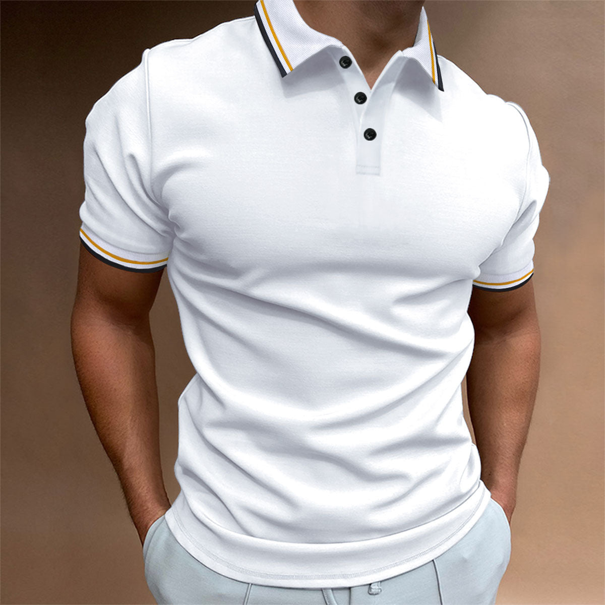 Polo slim pour hommes, T-shirt à rayures côtelées