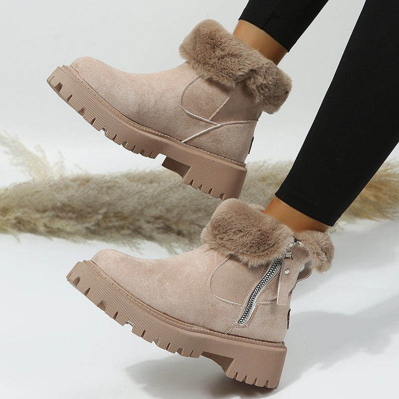 Nouvelles bottes de neige courtes en daim fourrées intégrées pour femmes, tendance hiver