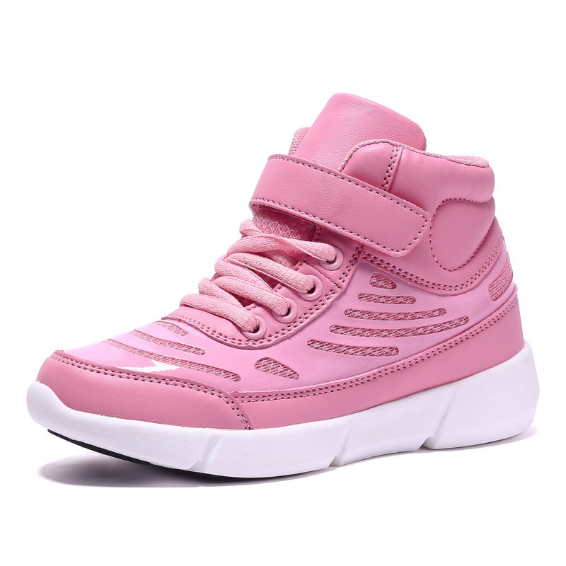 Flying Woven High Top Fluorescent Luminous LED Velcro Casual Shoes