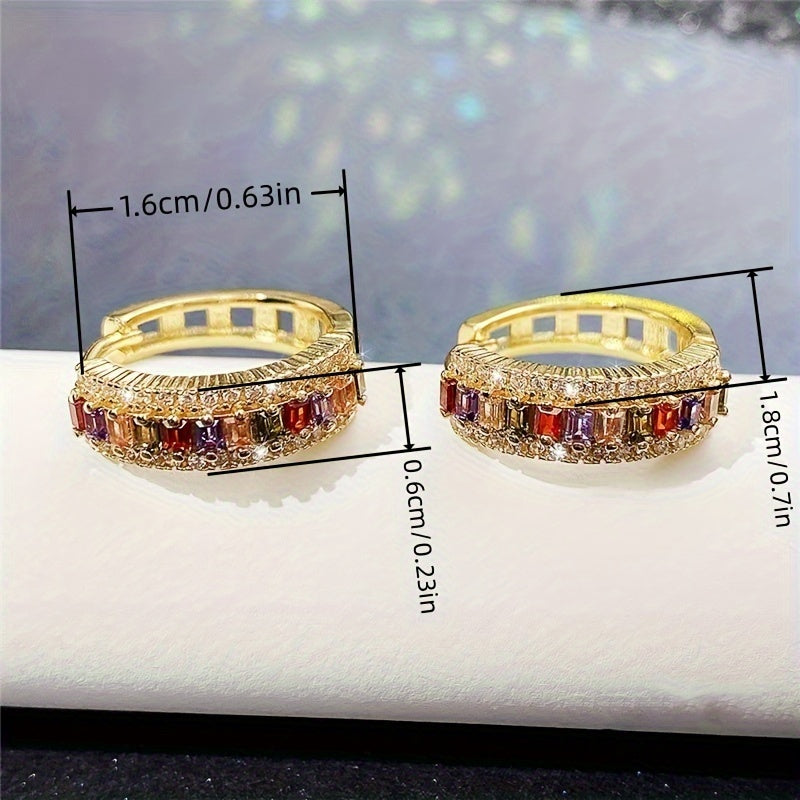 Elegant 18K Gold Plated Earrings with Multicolor Rectangular Zirconia - Nickel Free Copper, Great for Wedding and Party Wear