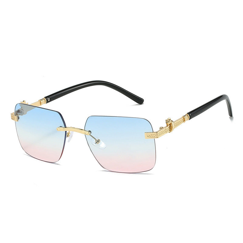 Rimless Sunglasses for Men and Women with Leopard and Snake Trim