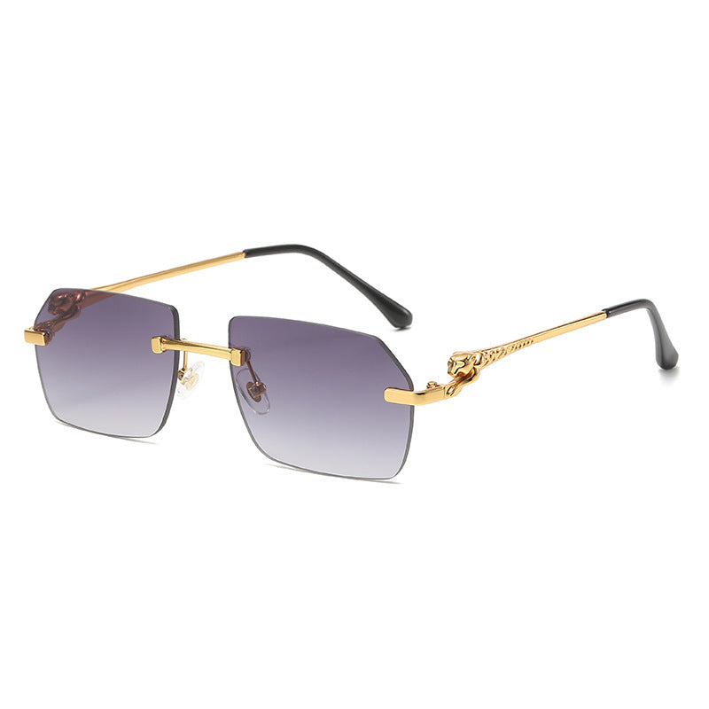 Rimless sunglasses with leopard trim