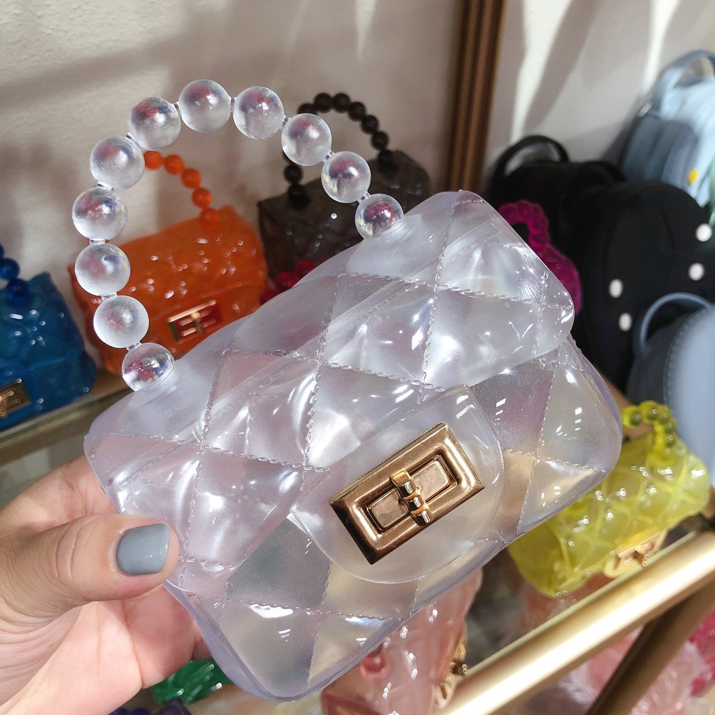 Transparent jelly bag with versatile diamond chain