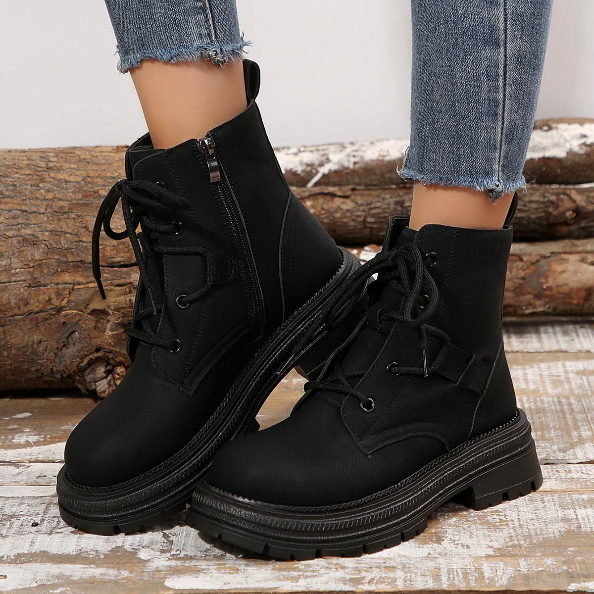 Bottes à talon carré pour femmes, lacées, pour l'automne et l'hiver, chaussures fines et à la mode, bottines - LA TendanceStore multi service