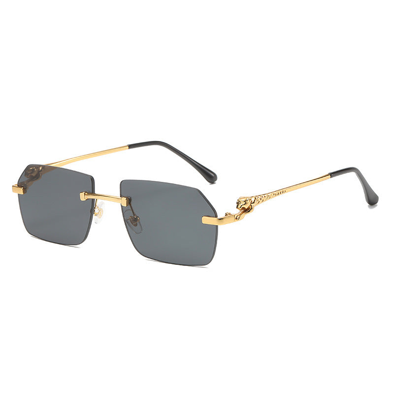 Rimless sunglasses with leopard trim