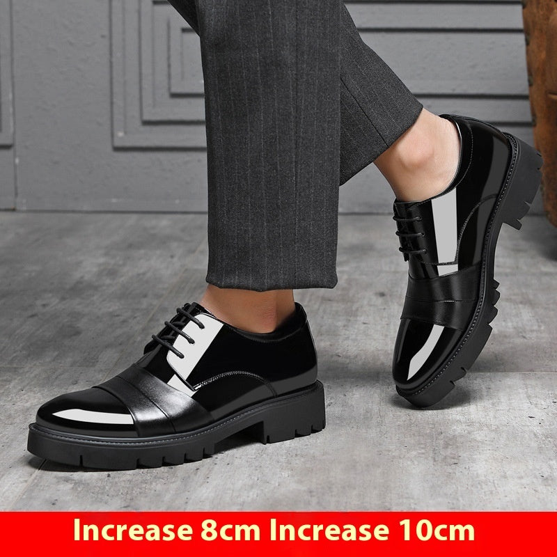 10cm Height Increasing Insole, Men's Dress Shoes, Shiny Leather Formal Shoes, 8cm Platform