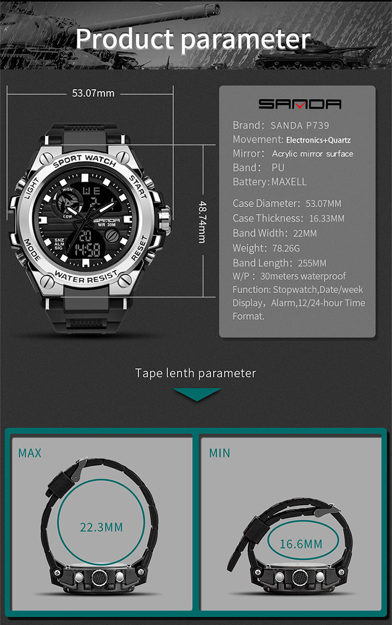 Montre électronique numérique étanche multifonctionnelle tendance