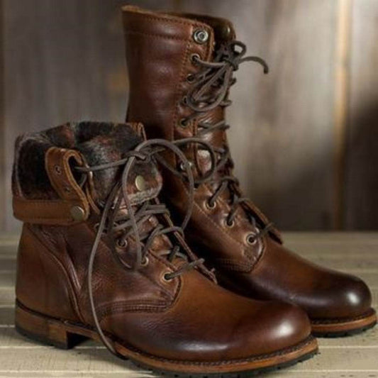 Bottes de moto pour hommes, version européenne, mode rétro, à lacets - LA TendanceStore multi service