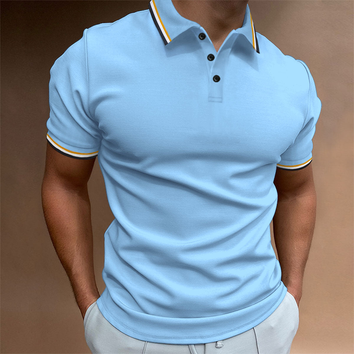 Polo slim pour hommes, T-shirt à rayures côtelées